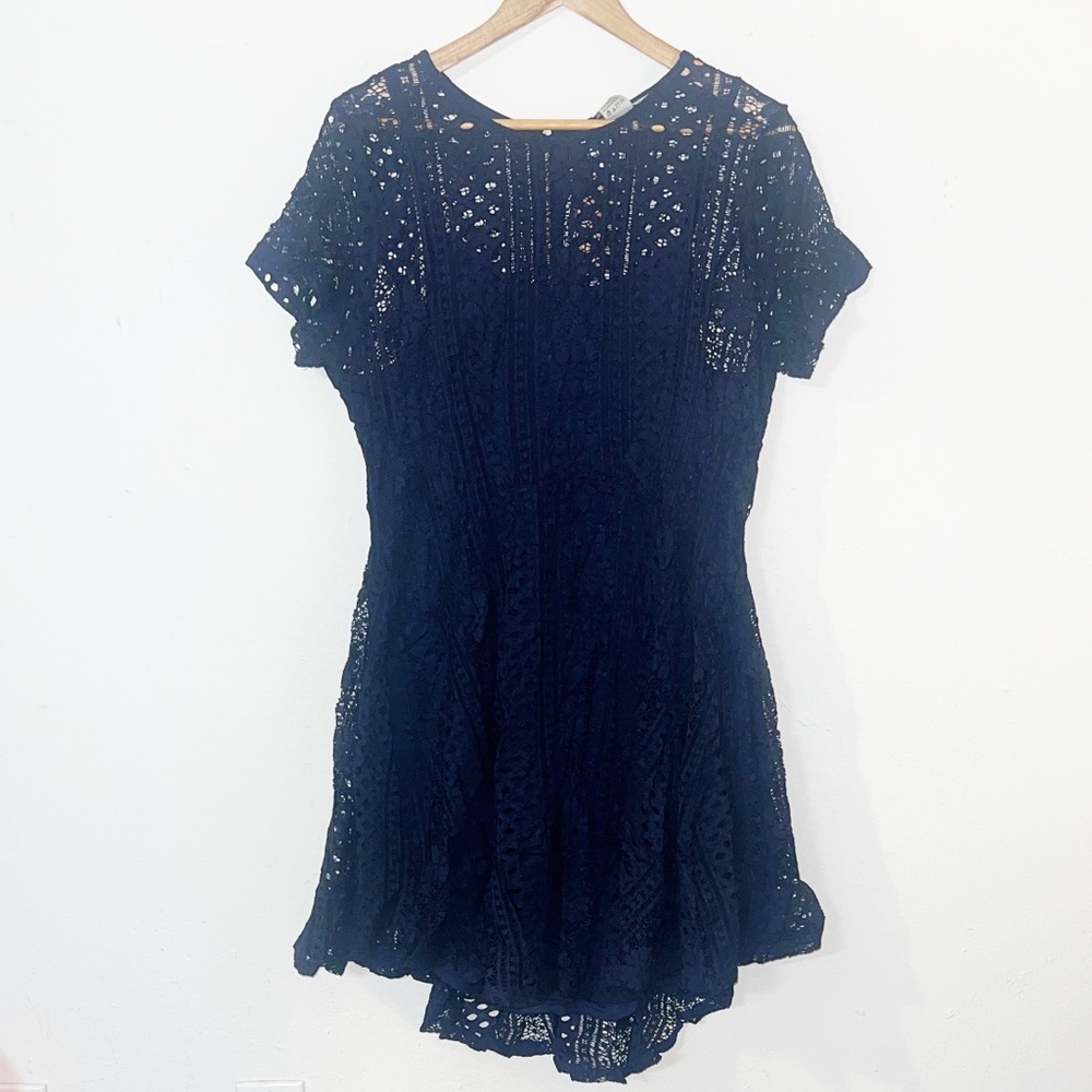 American Rag Navy Lace A-Line Short Sleeve Dress